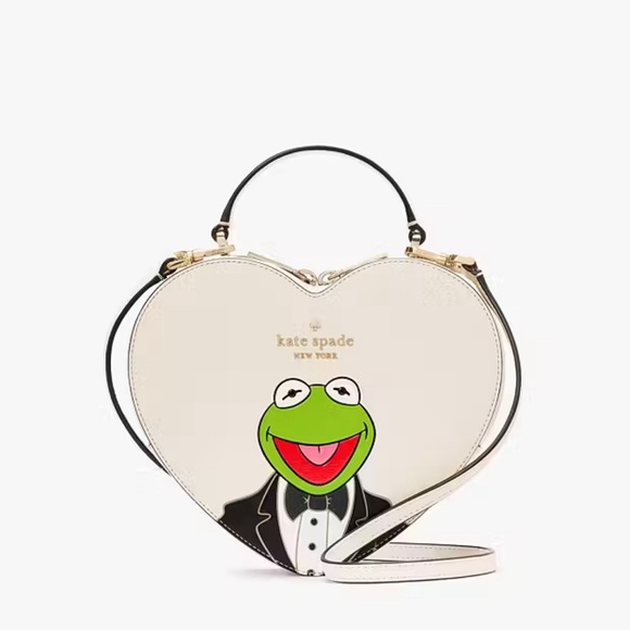 ♠️Kate Spade X Disney Kermit the Frog Heart Crossbody Bag, Parchment White NWT - Picture 1 of 6